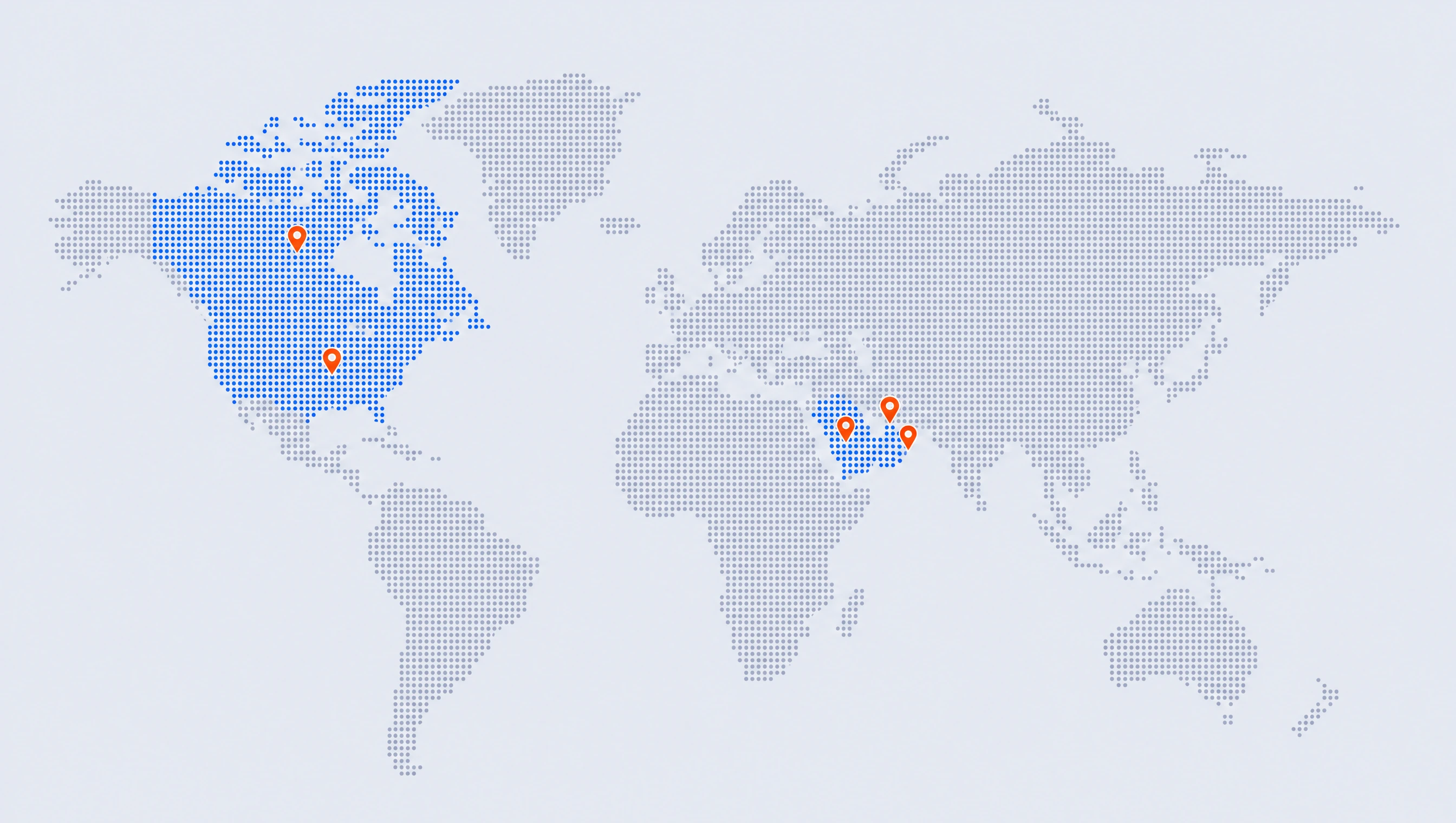World map highlighting the United States, Canada, Saudi Arabia, the United Arab Emirates and Oman